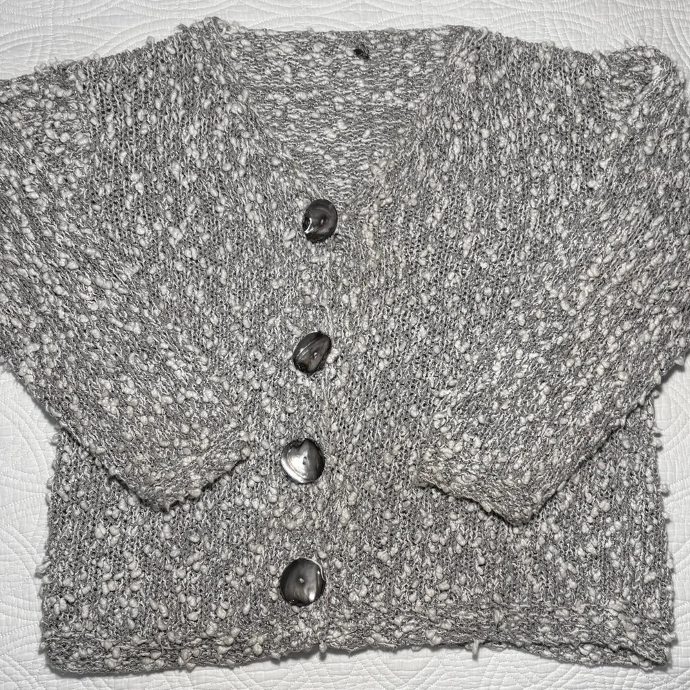 Fisherman Knit Cardigan Grey and White Coastal
